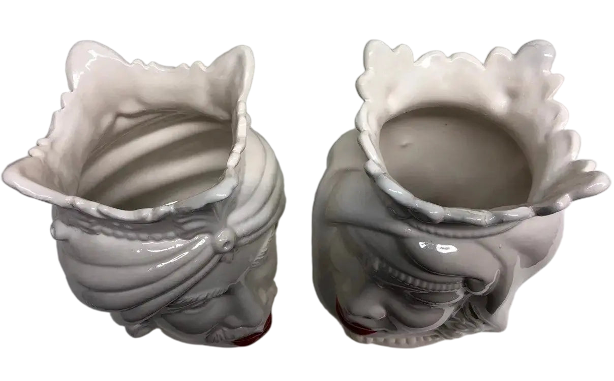 Teste di Moro Afro Ceramica Caltagirone cm H.25 L.17 Artigianale Bianco Labbra Rosse - DD CERAMICHE SICILIANE