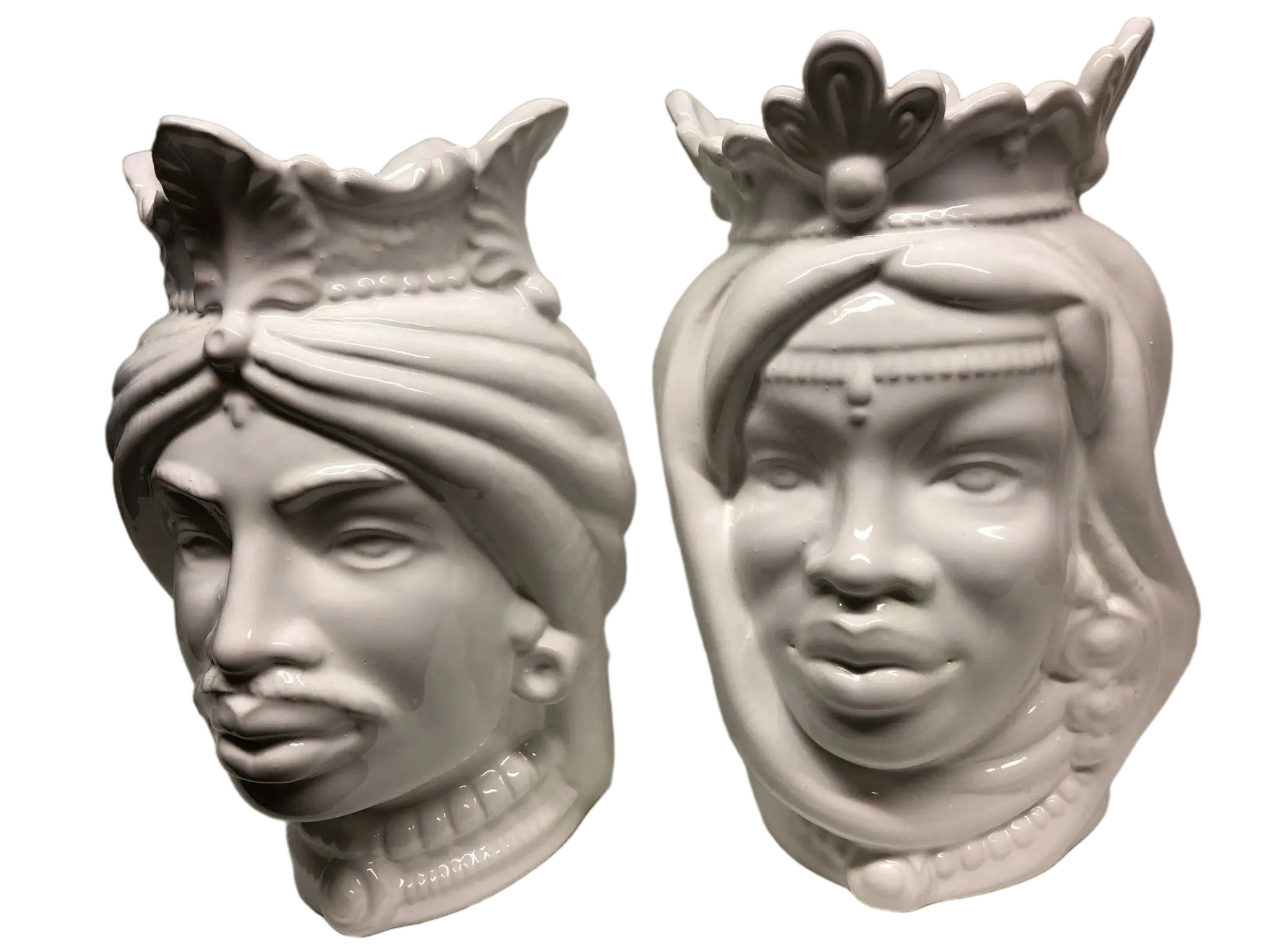 Teste di Moro Afro Ceramica Caltagirone cm H.25 L.17 Artigianale Bianco - DD CERAMICHE SICILIANE