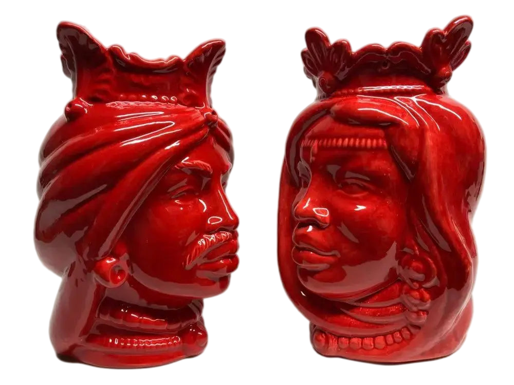 Teste di Moro Afro Ceramica Caltagirone cm H.25 L.17 Artigianale Rosso - DD CERAMICHE SICILIANE