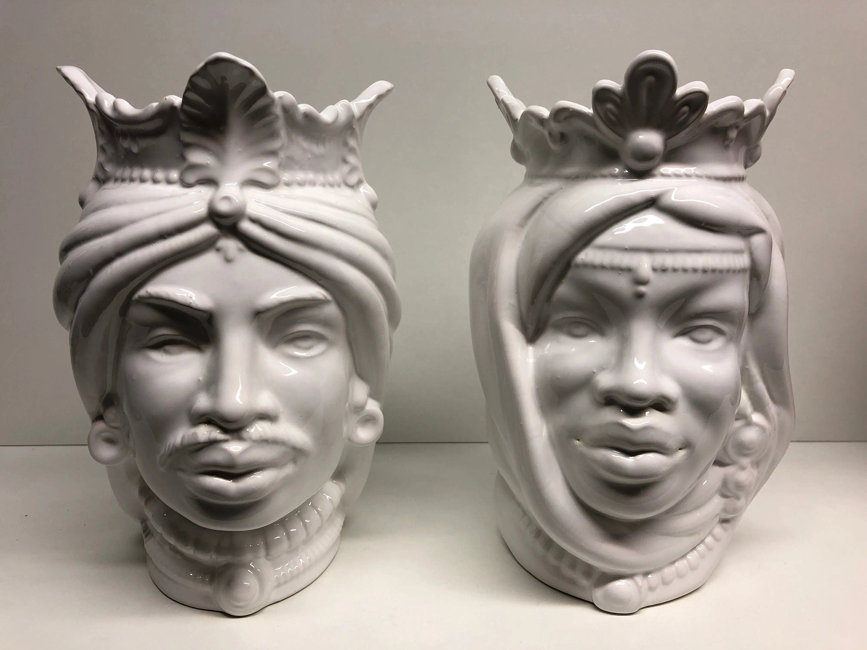 Teste di Moro Afro Ceramica Caltagirone cm H.25 L.17 Artigianale Bianco DD CERAMICHE SICILIANE