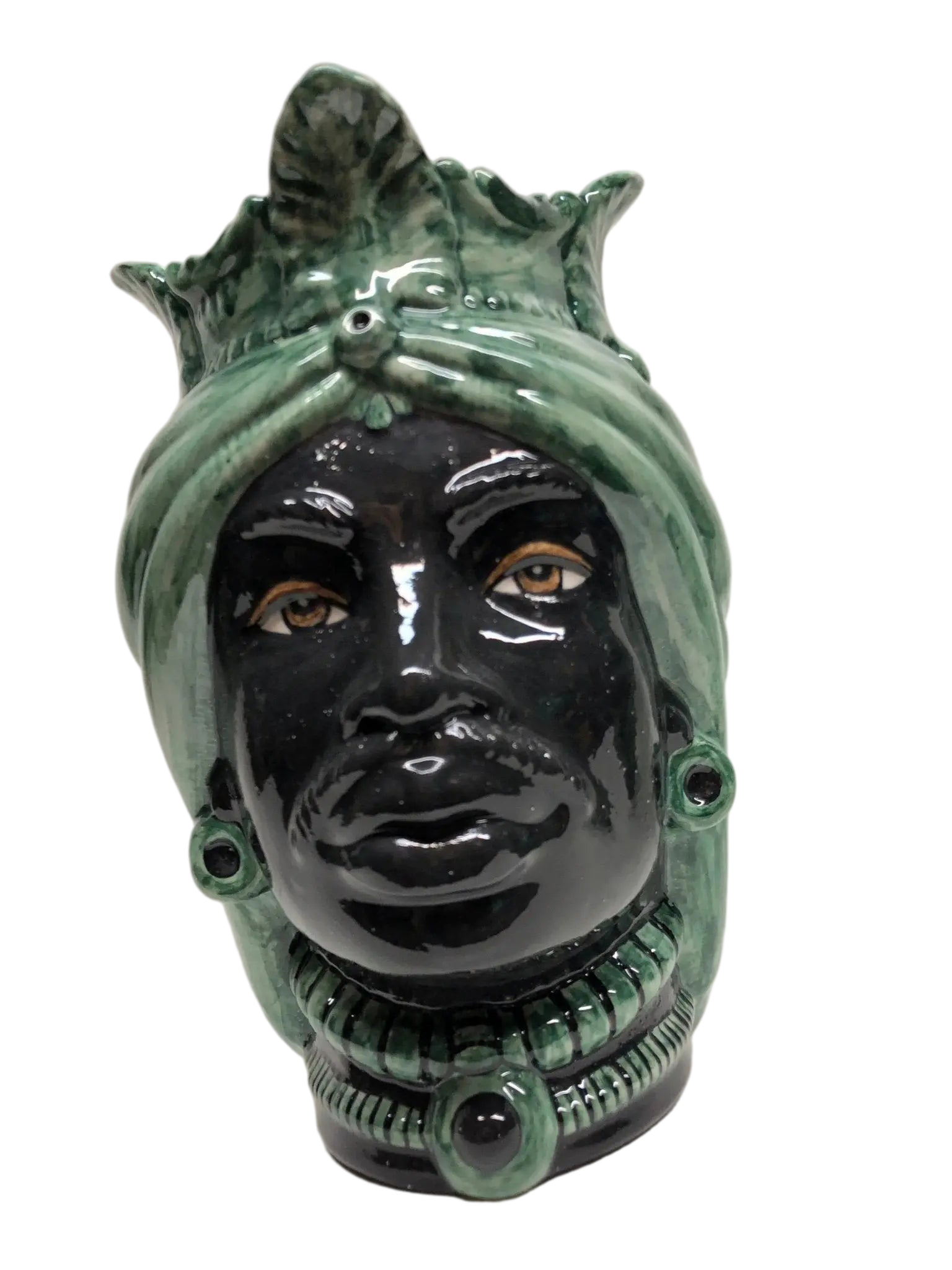 Teste di Moro Afro Ceramica Caltagirone cm H.25 L.17 Artigianale Bicolore Verde Nero - DD CERAMICHE SICILIANE