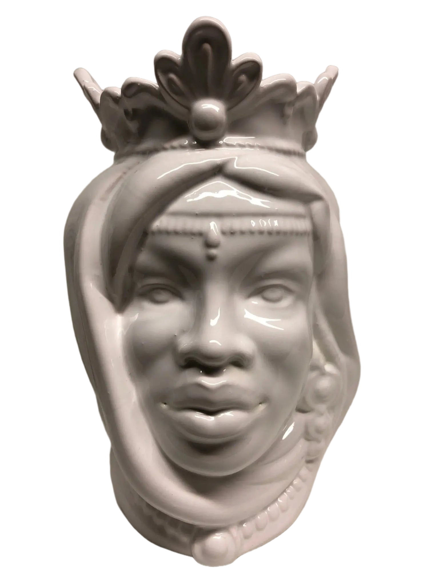 Teste di Moro Afro Ceramica Caltagirone cm H.25 L.17 Artigianale Bianco - DD CERAMICHE SICILIANE