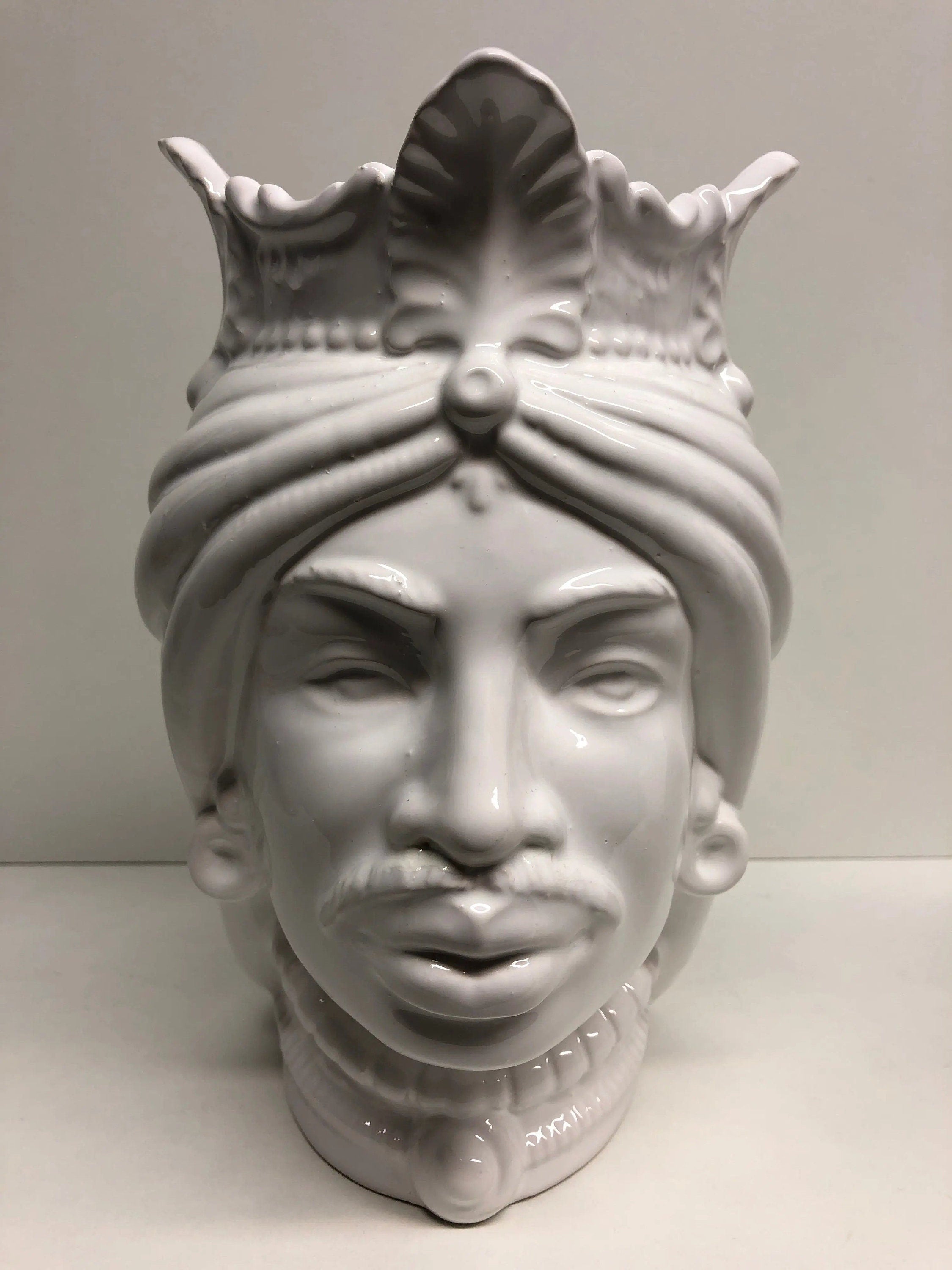Teste di Moro Afro Ceramica Caltagirone cm H.25 L.17 Artigianale Bianco DD CERAMICHE SICILIANE