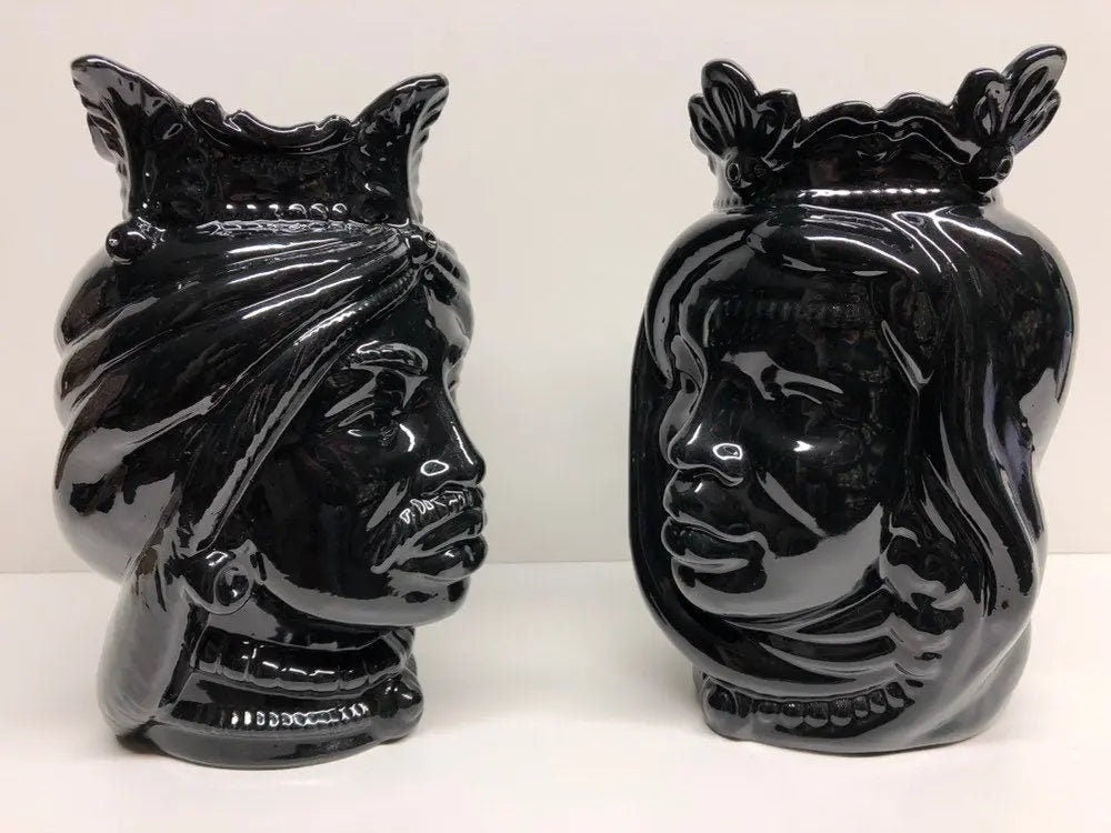 Teste di Moro Afro Ceramica Caltagirone cm H.25 L.17 Artigianale Nero Lucido DD CERAMICHE SICILIANE