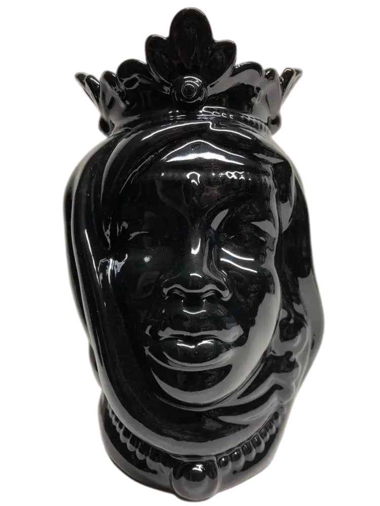 Teste di Moro Afro Ceramica Caltagirone cm H.25 L.17 Artigianale Nero Lucido - DD CERAMICHE SICILIANE