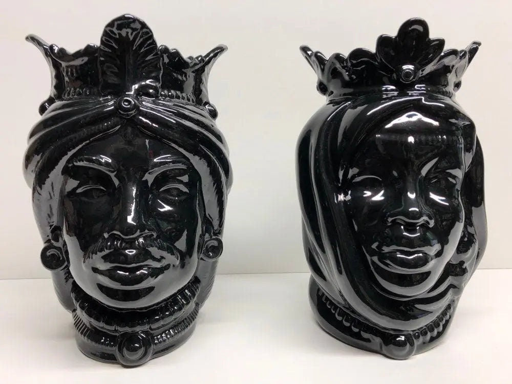 Teste di Moro Afro Ceramica Caltagirone cm H.25 L.17 Artigianale Nero Lucido DD CERAMICHE SICILIANE
