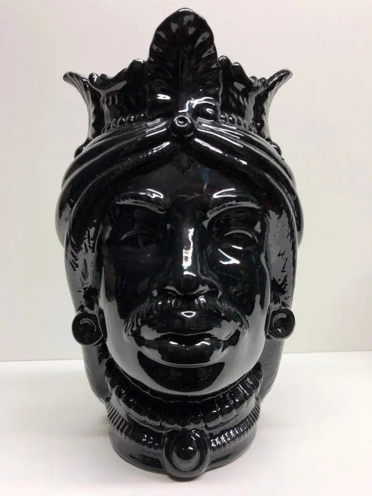 Teste di Moro Afro Ceramica Caltagirone cm H.25 L.17 Artigianale Nero Lucido DD CERAMICHE SICILIANE