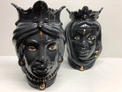 Teste di Moro Afro Ceramica Caltagirone cm H.25 L.17 Artigianale Nero dettagli Oro DD CERAMICHE SICILIANE