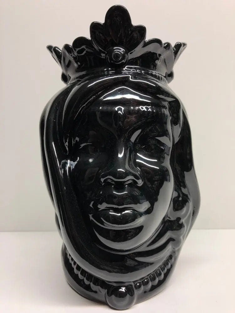 Teste di Moro Afro Ceramica Caltagirone cm H.25 L.17 Artigianale Nero Lucido DD CERAMICHE SICILIANE