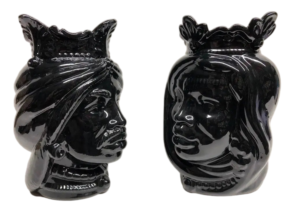Teste di Moro Afro Ceramica Caltagirone cm H.25 L.17 Artigianale Nero Lucido - DD CERAMICHE SICILIANE