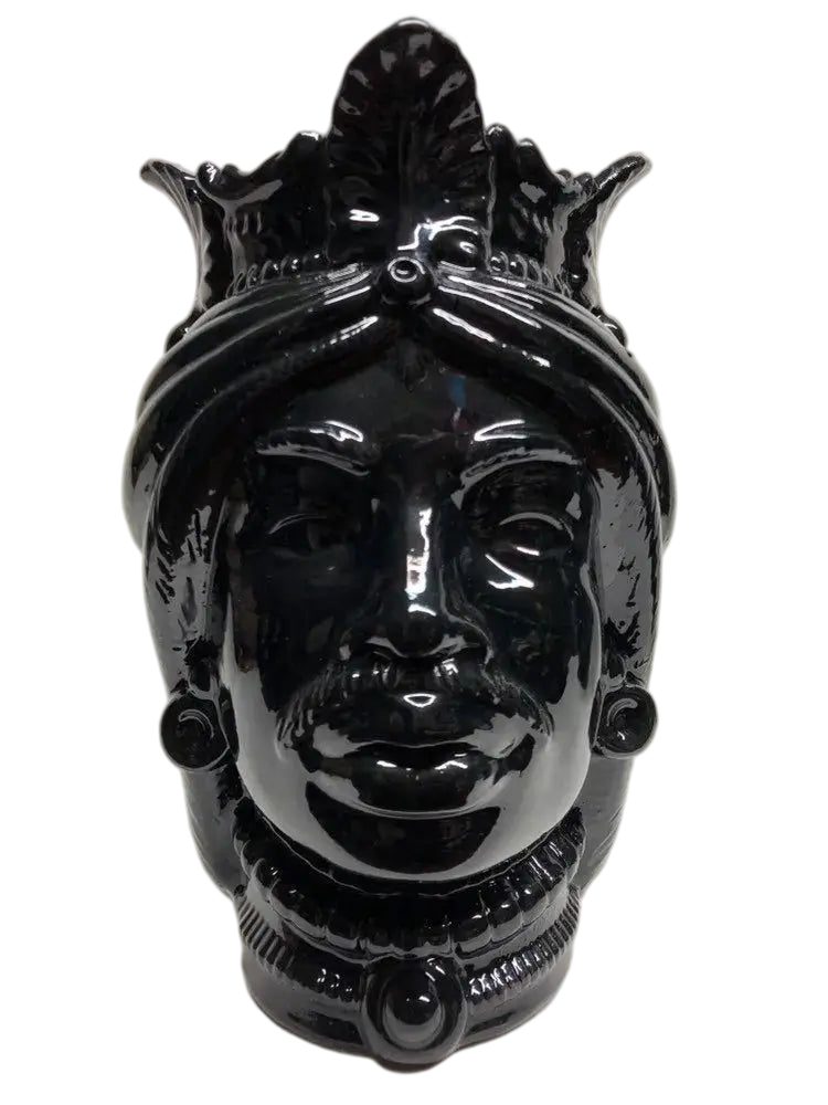 Teste di Moro Afro Ceramica Caltagirone cm H.25 L.17 Artigianale Nero Lucido - DD CERAMICHE SICILIANE