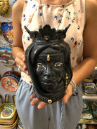 Teste di Moro Afro Ceramica Caltagirone cm H.25 L.17 Artigianale Nero dettagli Oro DD CERAMICHE SICILIANE