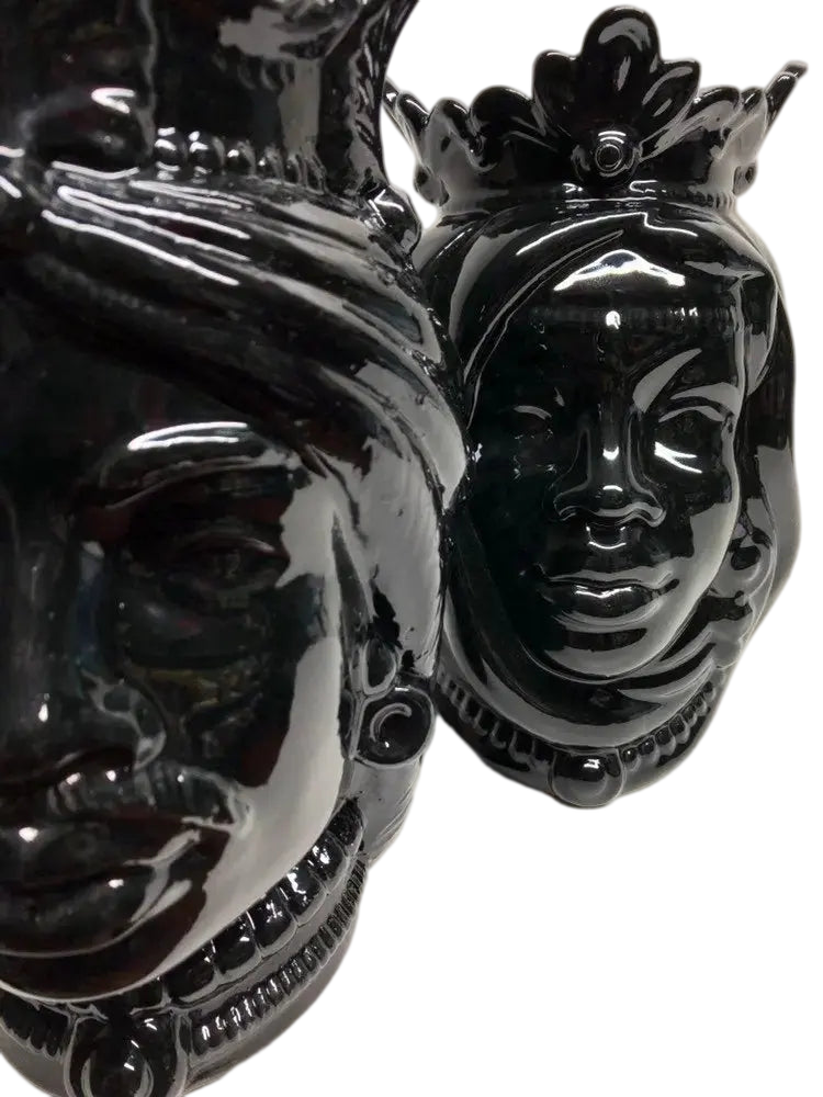 Teste di Moro Afro Ceramica Caltagirone cm H.25 L.17 Artigianale Nero Lucido - DD CERAMICHE SICILIANE