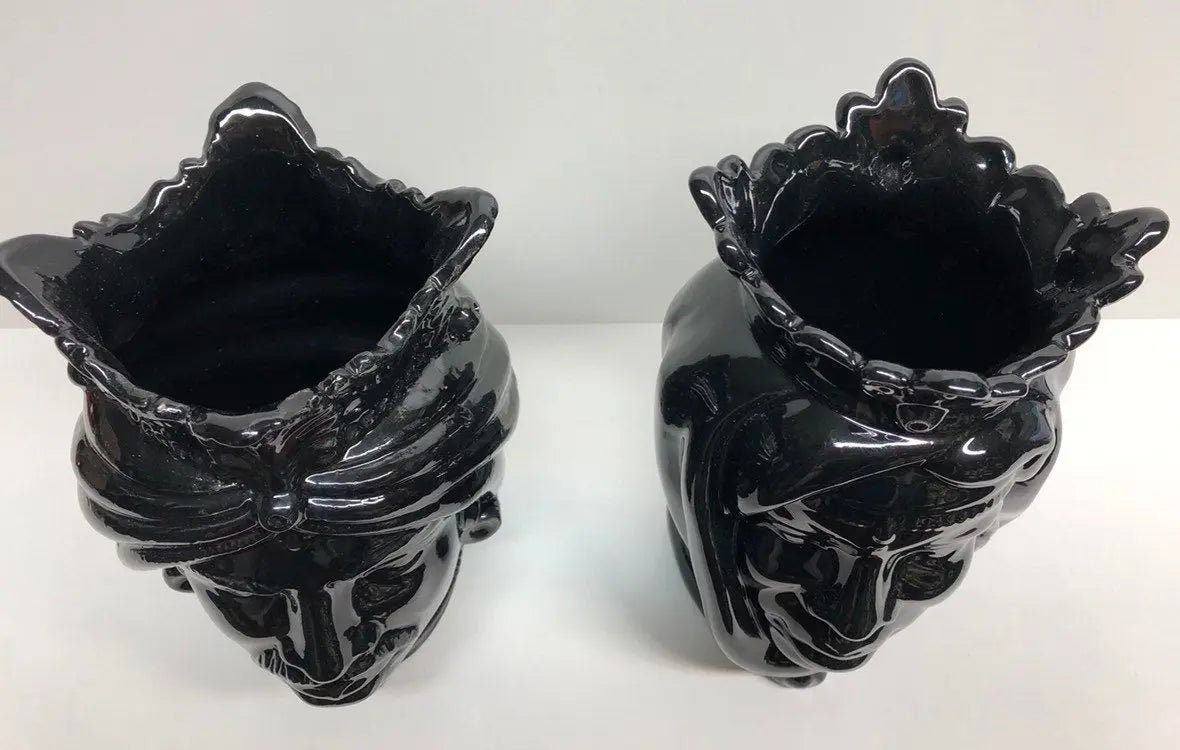Teste di Moro Afro Ceramica Caltagirone cm H.25 L.17 Artigianale Nero Lucido DD CERAMICHE SICILIANE