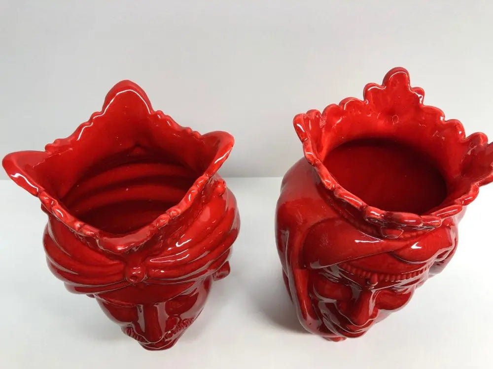 Teste di Moro Afro Ceramica Caltagirone cm H.25 L.17 Artigianale Rosso DD CERAMICHE SICILIANE