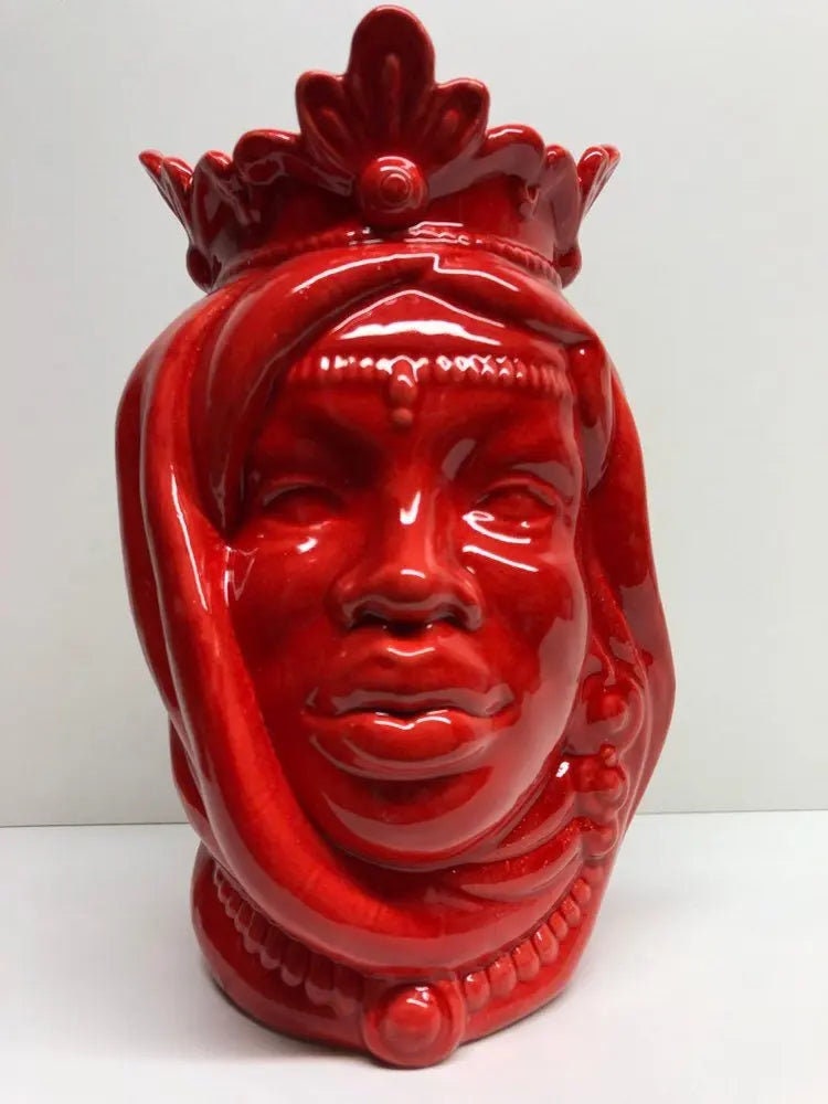 Teste di Moro Afro Ceramica Caltagirone cm H.25 L.17 Artigianale Rosso DD CERAMICHE SICILIANE
