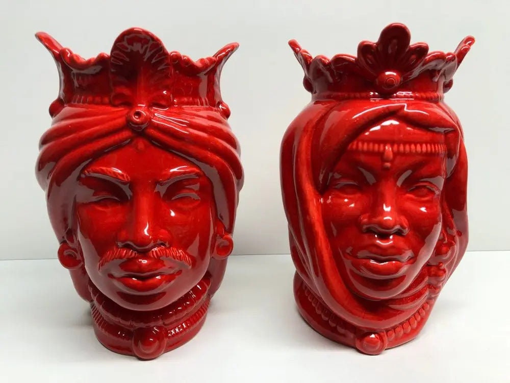 Teste di Moro Afro Ceramica Caltagirone cm H.25 L.17 Artigianale Rosso DD CERAMICHE SICILIANE