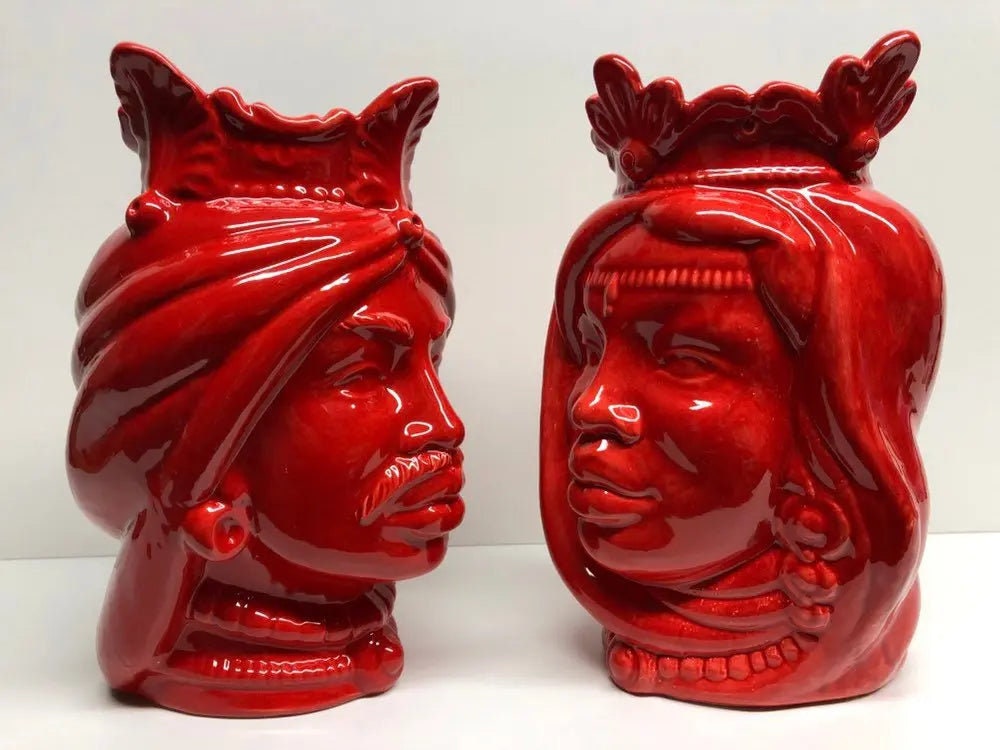 Teste di Moro Afro Ceramica Caltagirone cm H.25 L.17 Artigianale Rosso DD CERAMICHE SICILIANE