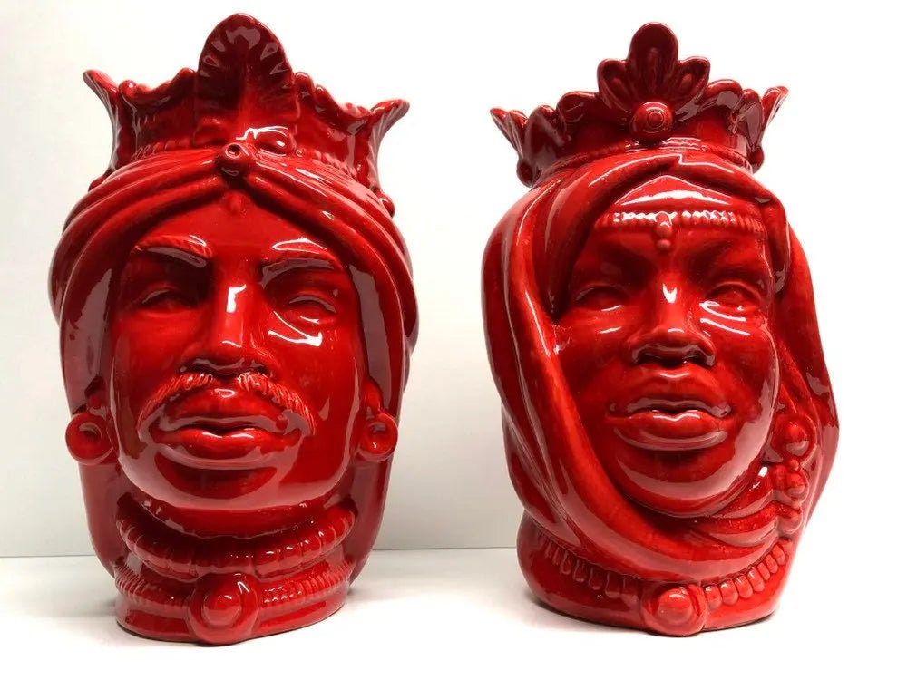 Teste di Moro Afro Ceramica Caltagirone cm H.25 L.17 Artigianale Rosso DD CERAMICHE SICILIANE