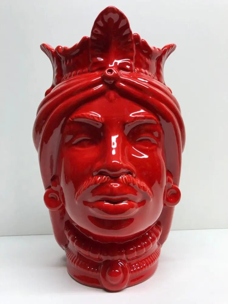 Teste di Moro Afro Ceramica Caltagirone cm H.25 L.17 Artigianale Rosso DD CERAMICHE SICILIANE