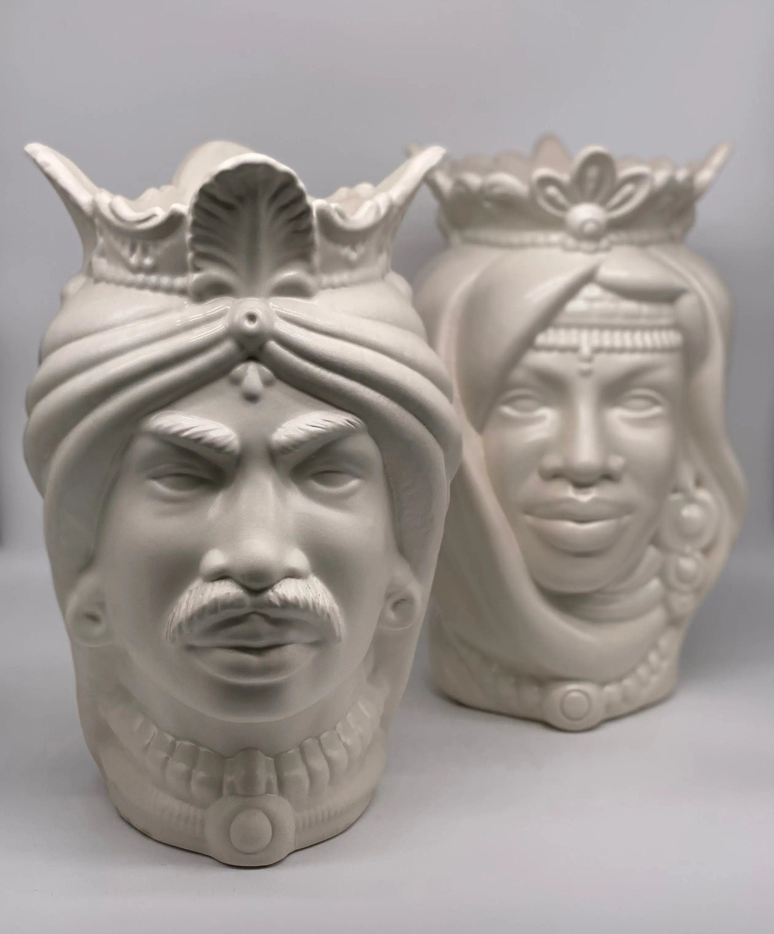 Teste di Moro Afro Ceramica Caltagirone cm H.35 L.23 Artigianale Bianco Opaco DD CERAMICHE SICILIANE