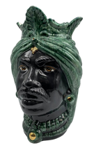 Teste di Moro Afro Ceramica Caltagirone cm H.35 L.23 Artigianale Verde con Oro - DD CERAMICHE SICILIANE