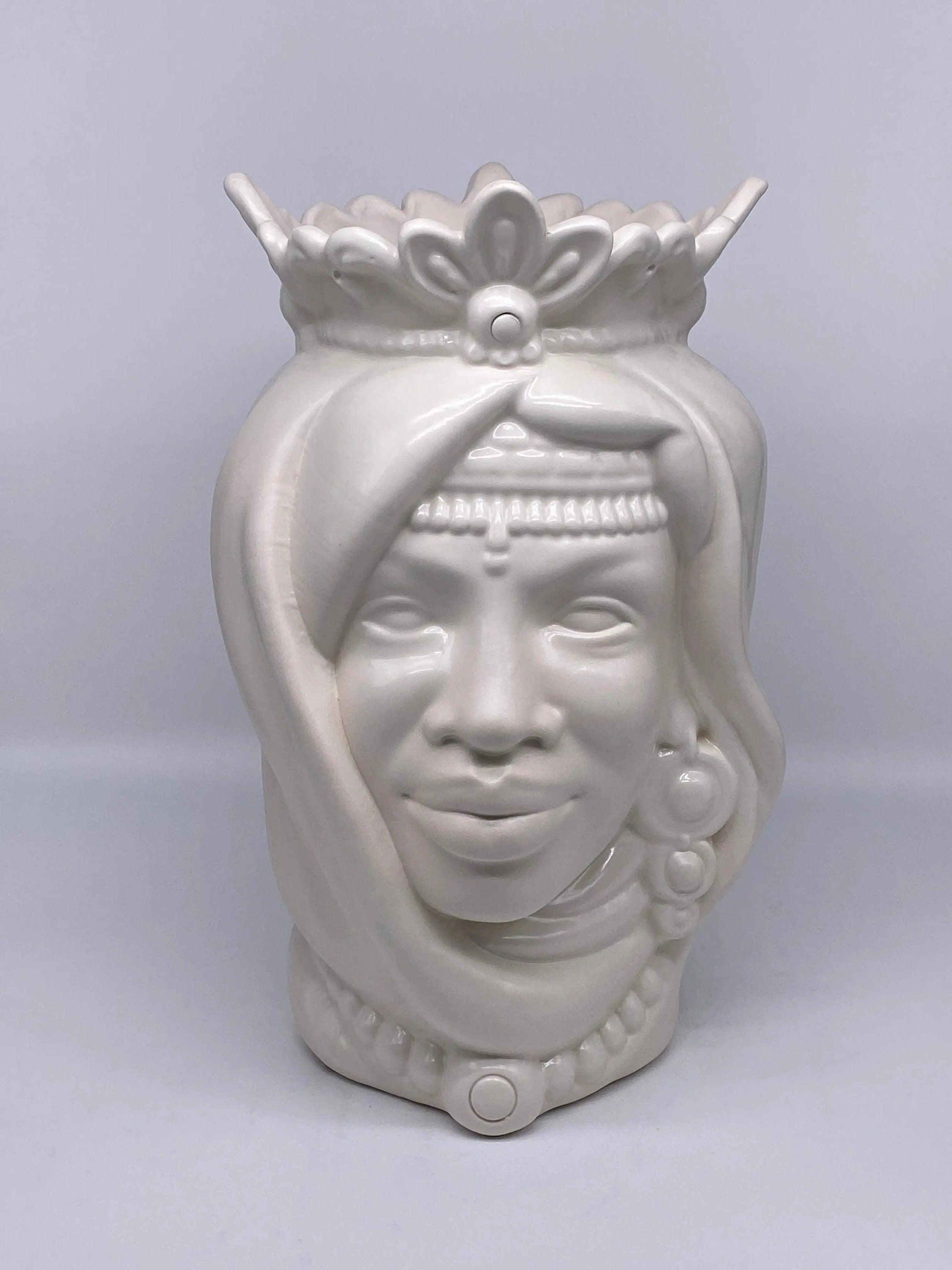 Teste di Moro Afro Ceramica Caltagirone cm H.35 L.23 Artigianale Bianco Opaco DD CERAMICHE SICILIANE