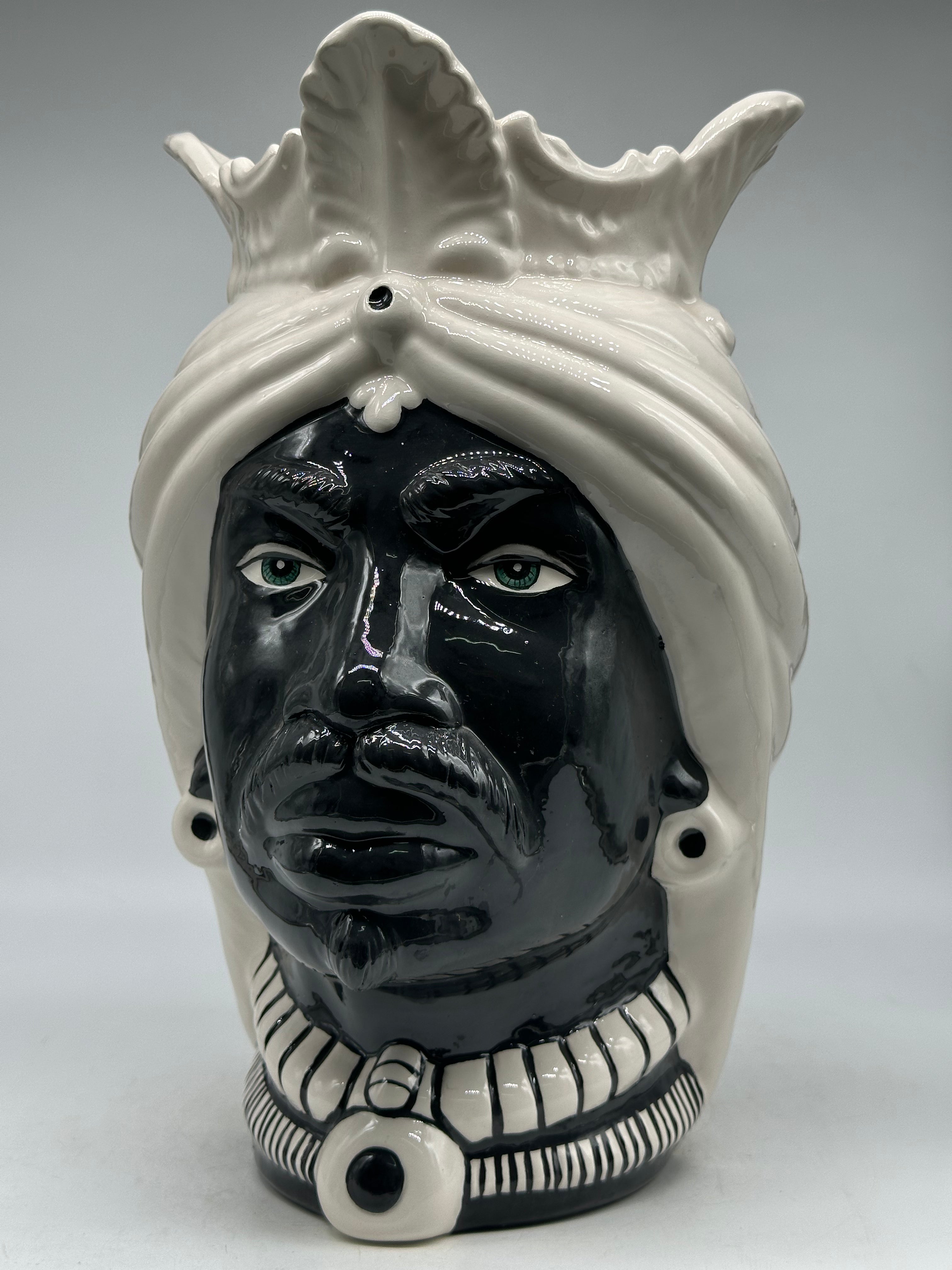 Teste di Moro Afro Ceramica Caltagirone cm H.35 L.23 Artigianale Bicolore Bianco Nero - TESTE DI MORO