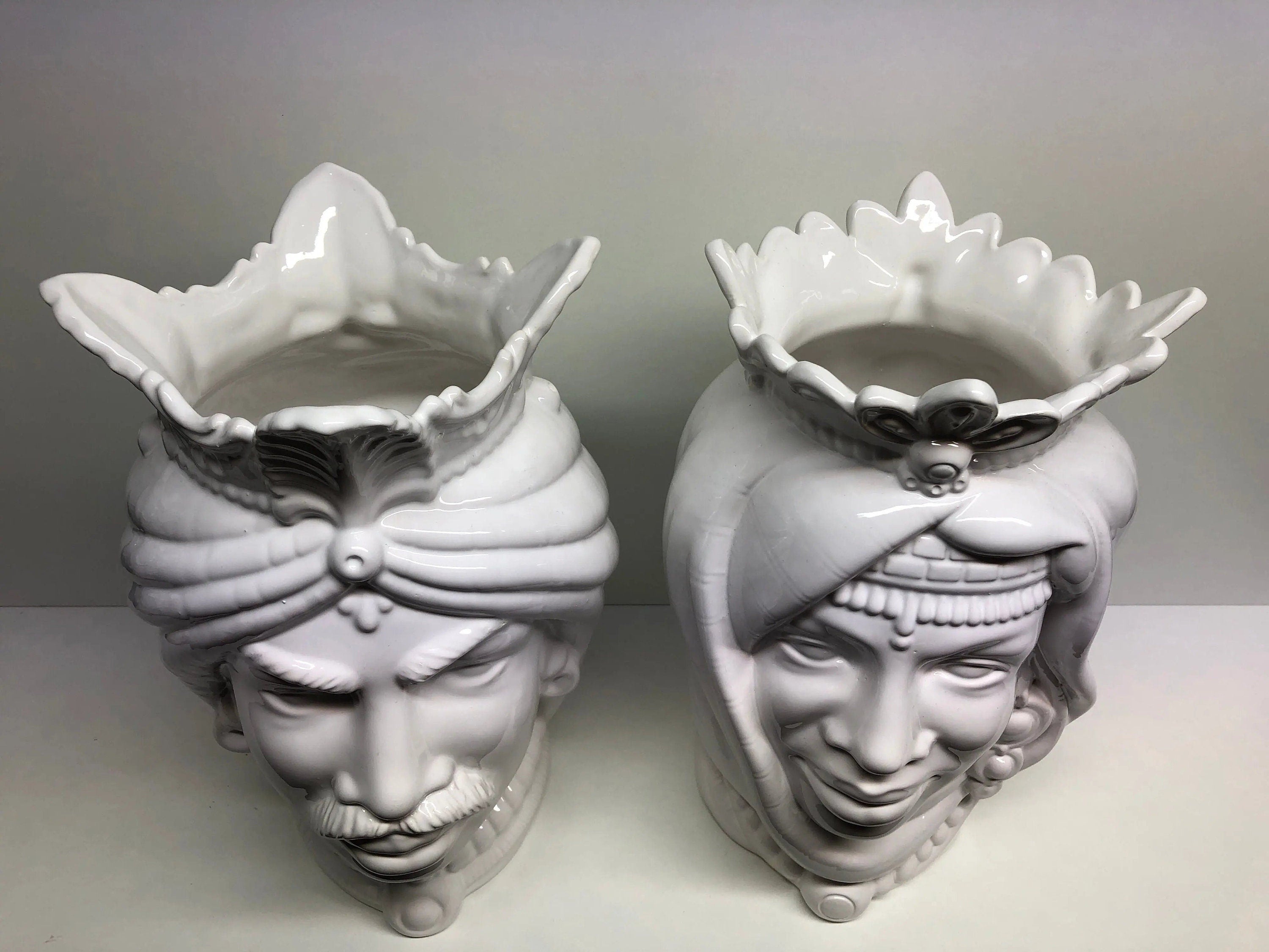 Teste di Moro Afro Ceramica Caltagirone cm H.35 L.23 Artigianale Bianco DD CERAMICHE SICILIANE