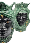 Teste di Moro Afro Ceramica Caltagirone cm H.35 L.23 Artigianale Verde con Oro - DD CERAMICHE SICILIANE