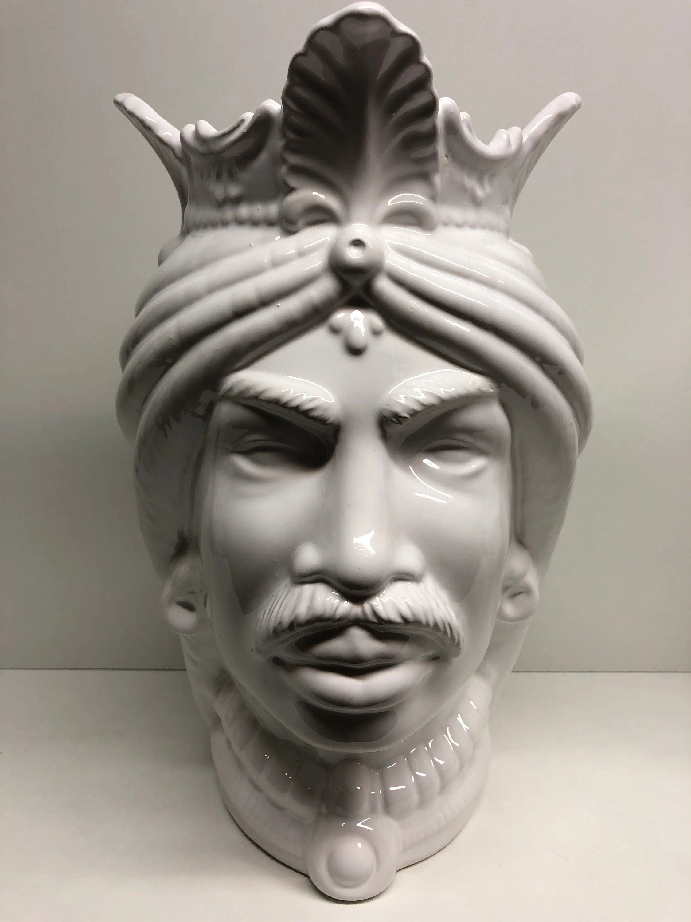 Teste di Moro Afro Ceramica Caltagirone cm H.35 L.23 Artigianale Bianco DD CERAMICHE SICILIANE