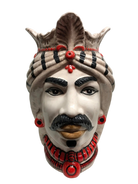 Teste di Moro Afro Ceramica Caltagirone cm H.35 L.23 Artigianale Turbante Striscie - DD CERAMICHE SICILIANE