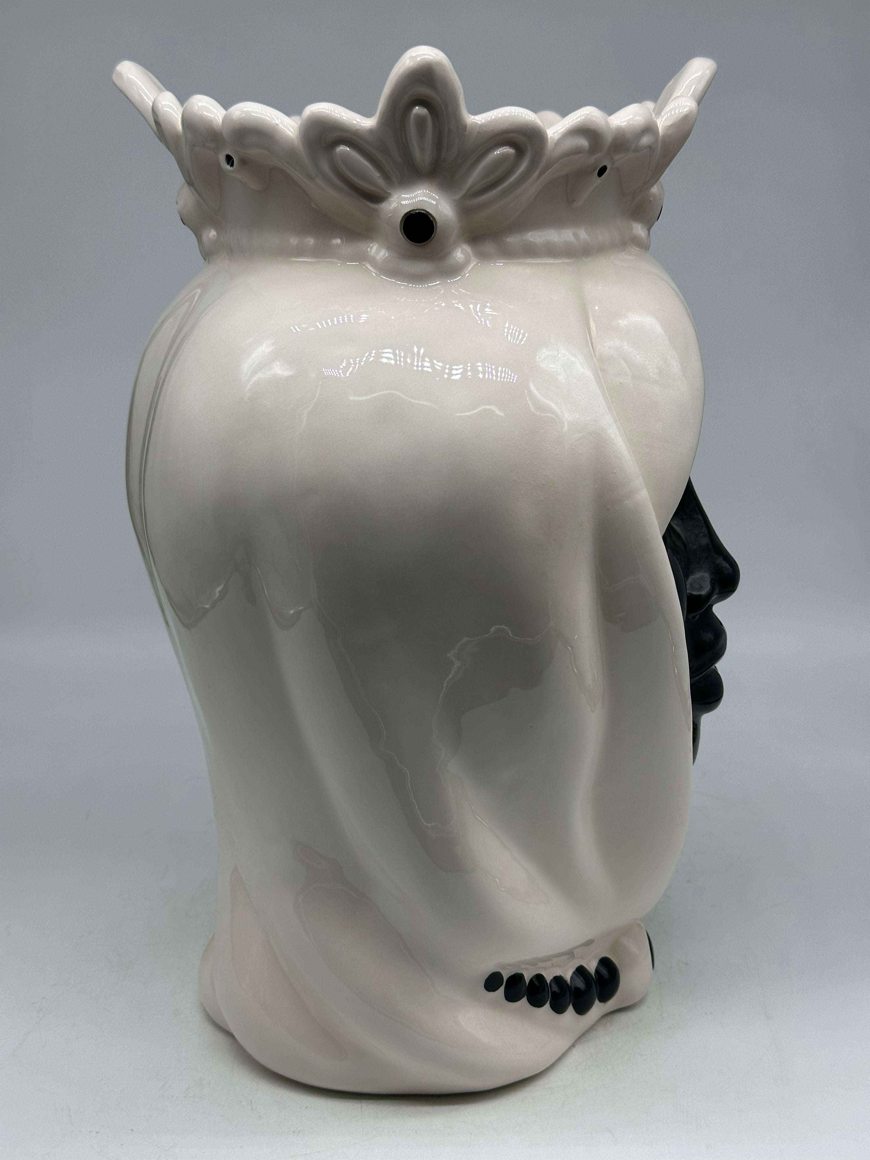 Teste di Moro Afro Ceramica Caltagirone cm H.35 L.23 Artigianale Bicolore Bianco Nero - TESTE DI MORO