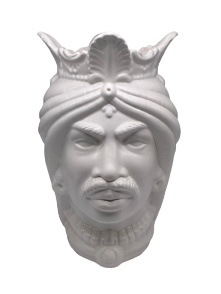 Teste di Moro Afro Ceramica Caltagirone cm H.35 L.23 Artigianale Bianco Opaco DD CERAMICHE SICILIANE