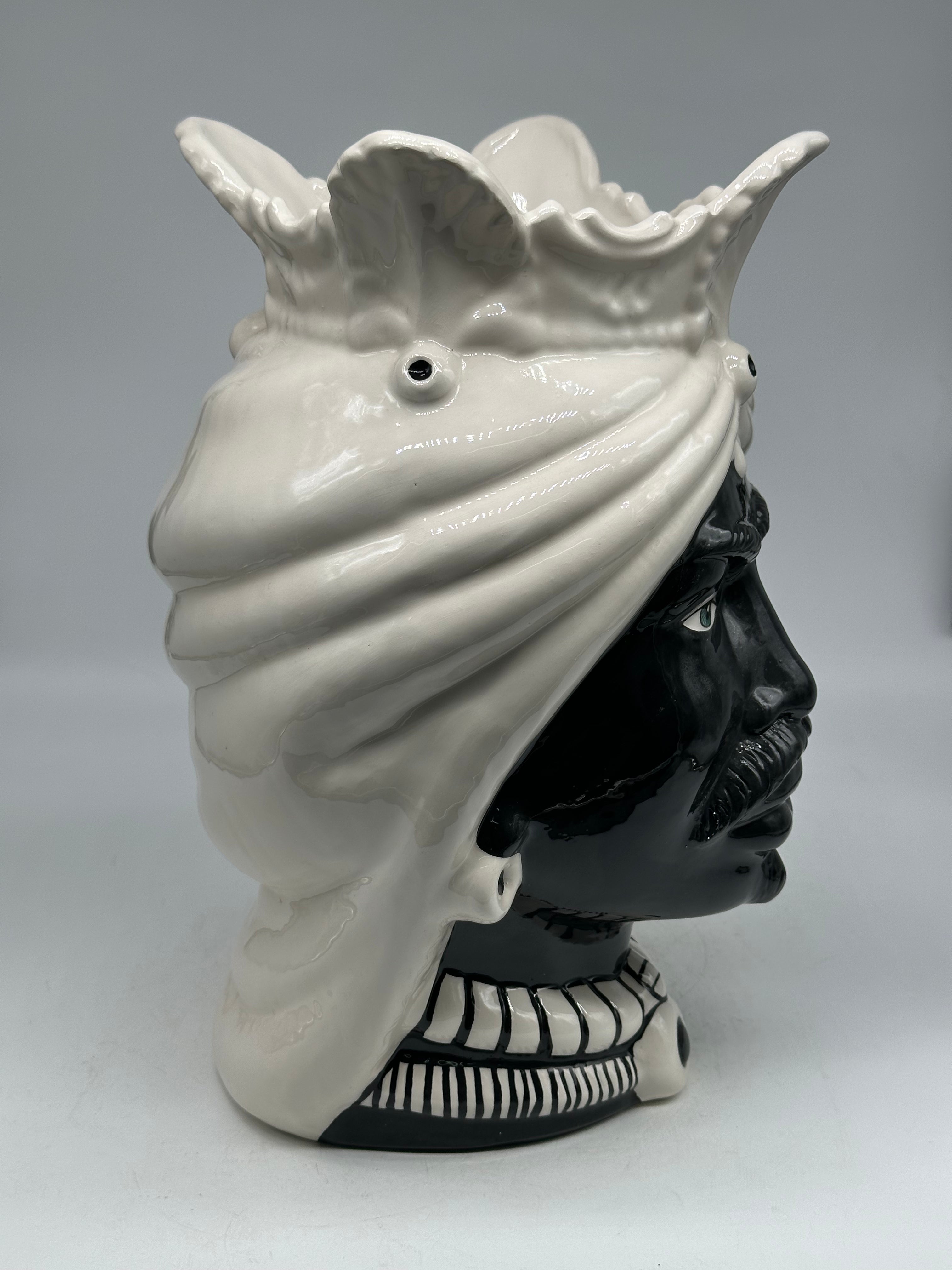 Teste di Moro Afro Ceramica Caltagirone cm H.35 L.23 Artigianale Bicolore Bianco Nero - TESTE DI MORO