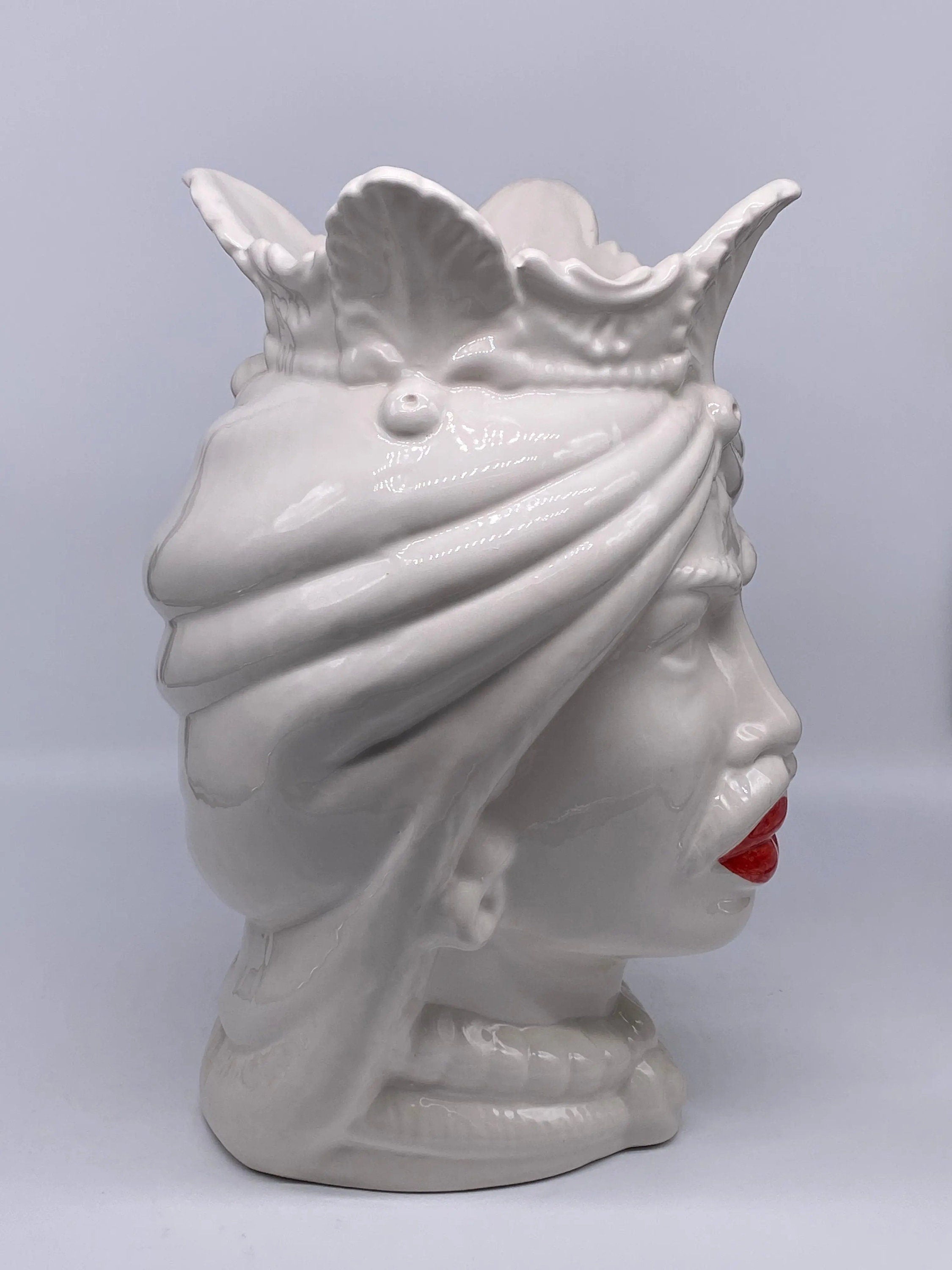 Teste di Moro Afro Ceramica Caltagirone cm H.37 L.24 Artigianale Bianco Labbra Rosse DD CERAMICHE SICILIANE