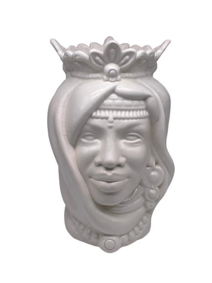Teste di Moro Afro Ceramica Caltagirone cm H.35 L.23 Artigianale Bianco Opaco DD CERAMICHE SICILIANE