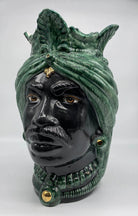 Teste di Moro Afro Ceramica Caltagirone cm H.35 L.23 Artigianale Verde con Oro DD CERAMICHE SICILIANE