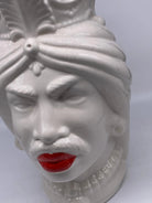 Teste di Moro Afro Ceramica Caltagirone cm H.37 L.24 Artigianale Bianco Labbra Rosse DD CERAMICHE SICILIANE