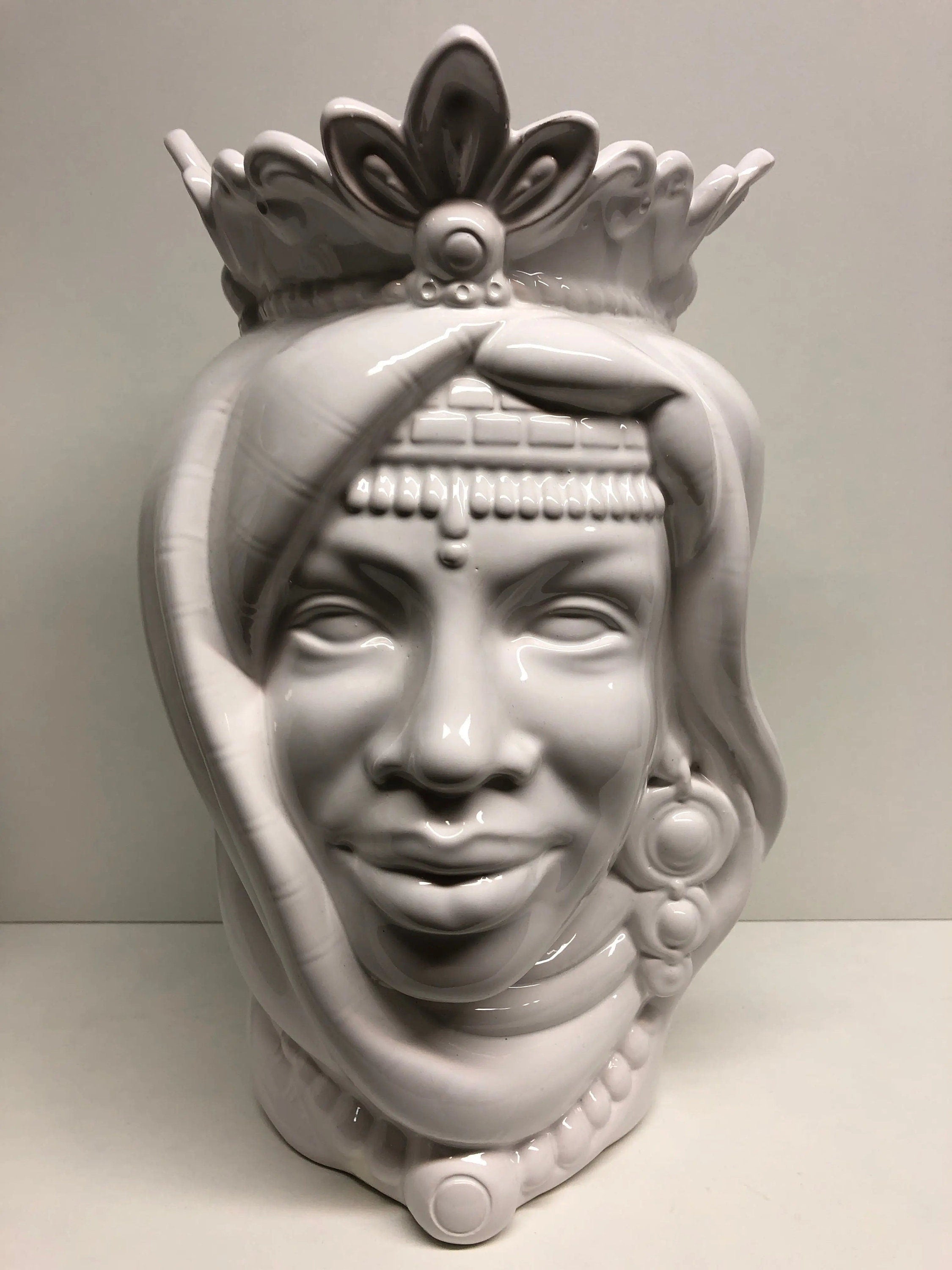 Teste di Moro Afro Ceramica Caltagirone cm H.35 L.23 Artigianale Bianco DD CERAMICHE SICILIANE