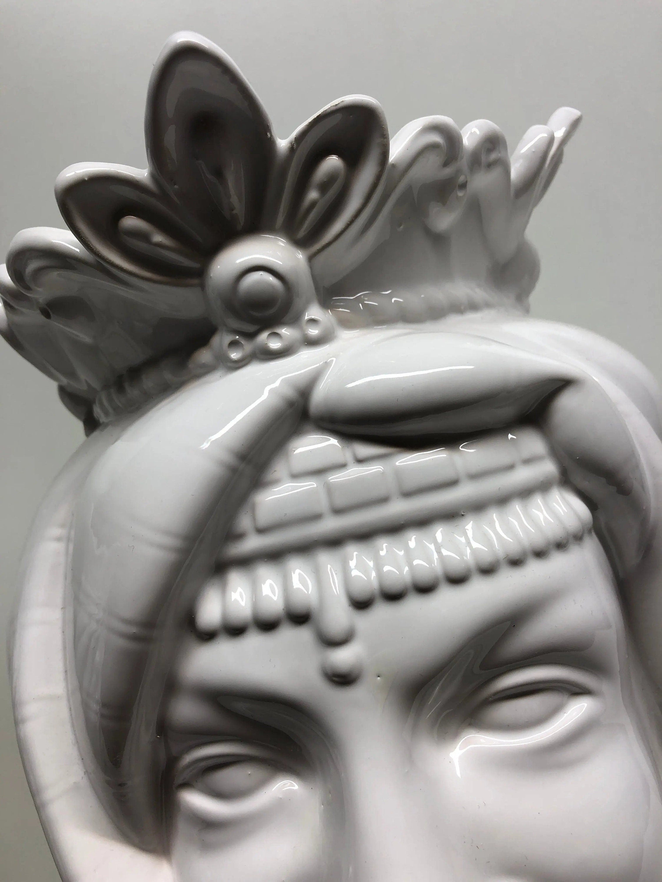 Teste di Moro Afro Ceramica Caltagirone cm H.35 L.23 Artigianale Bianco DD CERAMICHE SICILIANE