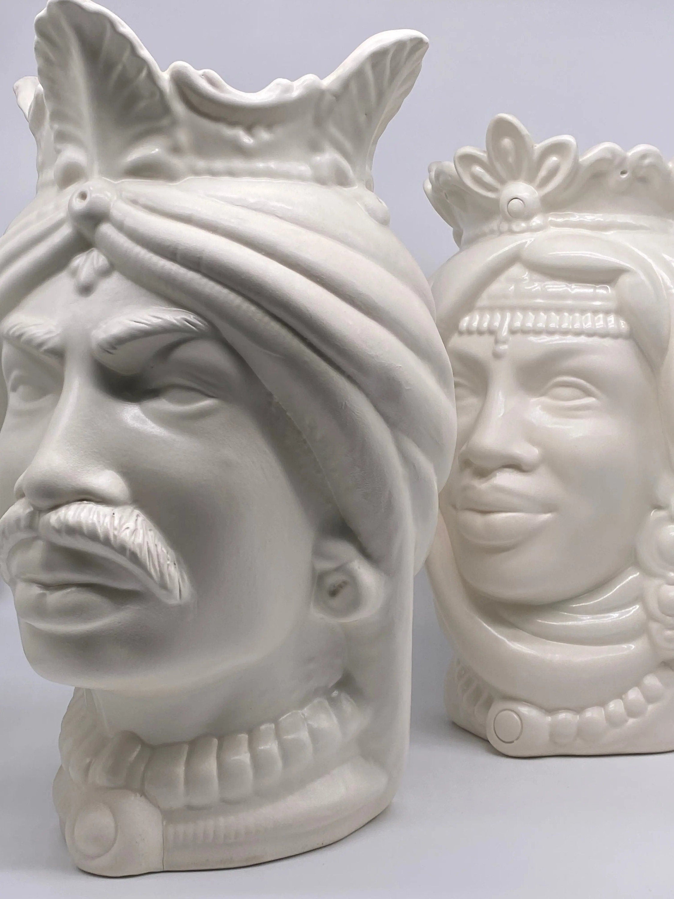 Teste di Moro Afro Ceramica Caltagirone cm H.35 L.23 Artigianale Bianco Opaco DD CERAMICHE SICILIANE