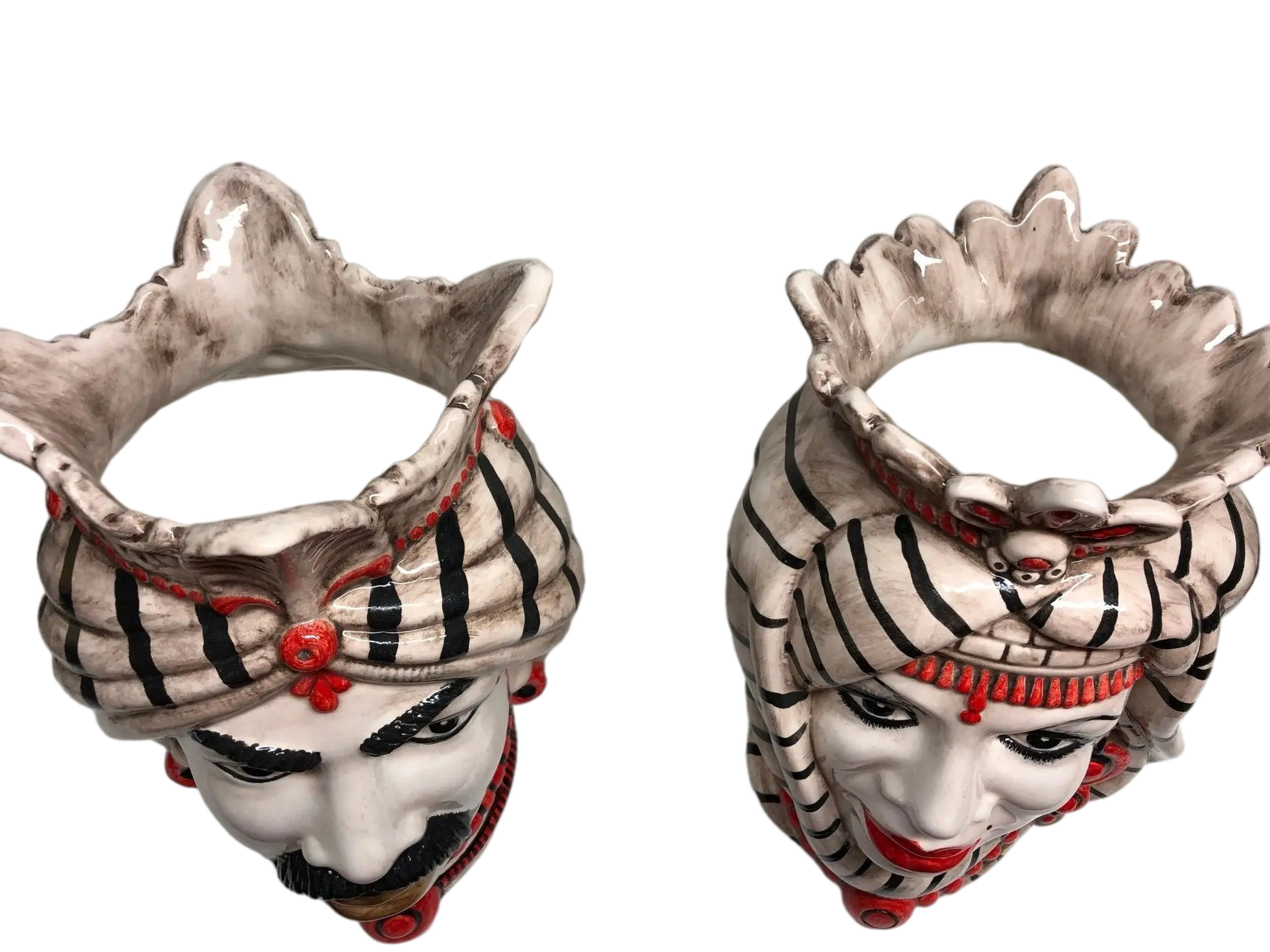 Teste di Moro Afro Ceramica Caltagirone cm H.35 L.23 Artigianale Turbante Striscie - DD CERAMICHE SICILIANE