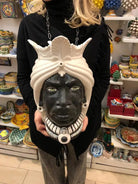 Teste di Moro Afro Ceramica Caltagirone cm H.35 L.23 Artigianale Bicolore Bianco Nero - DD CERAMICHE SICILIANE