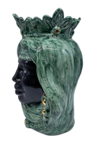 Teste di Moro Afro Ceramica Caltagirone cm H.35 L.23 Artigianale Verde con Oro - DD CERAMICHE SICILIANE