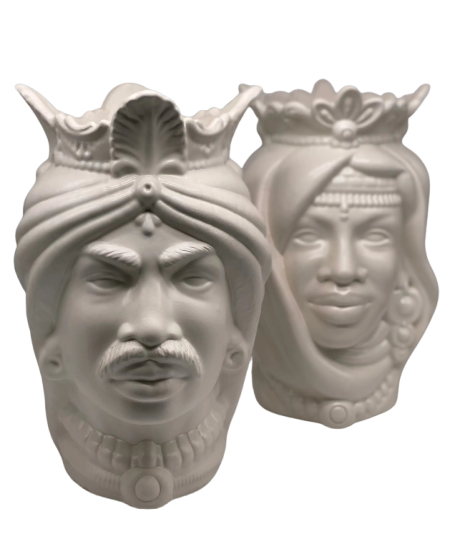 Teste di Moro Afro Ceramica Caltagirone cm H.35 L.23 Artigianale Bianco Opaco DD CERAMICHE SICILIANE