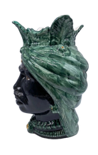 Teste di Moro Afro Ceramica Caltagirone cm H.35 L.23 Artigianale Verde con Oro - DD CERAMICHE SICILIANE