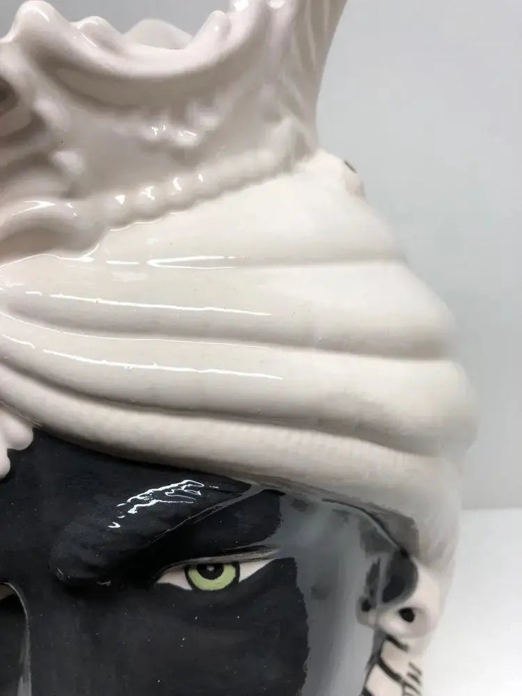 Teste di Moro Afro Ceramica Caltagirone cm H.35 L.23 Artigianale Bicolore Bianco Nero - DD CERAMICHE SICILIANE