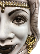 Teste di Moro Afro Ceramica Caltagirone cm H.35 L.23 Artigianale Écru dettagli Oro DD CERAMICHE SICILIANE