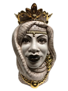 Teste di Moro Afro Ceramica Caltagirone cm H.35 L.23 Artigianale Écru dettagli Oro DD CERAMICHE SICILIANE